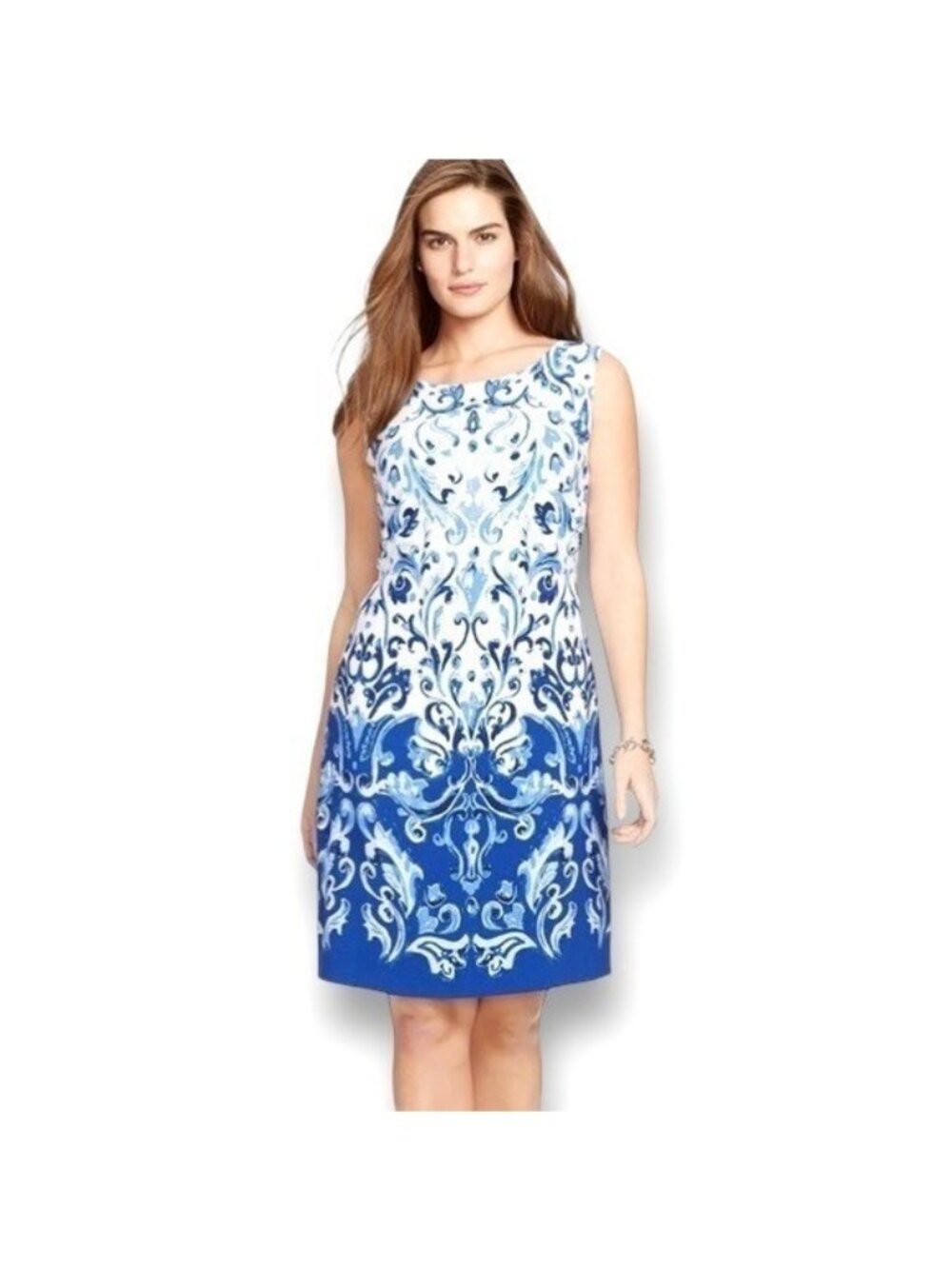 Ralph Lauren Blue Scroll Print Shift Sheath Dress Size 12 Summer Wedding Party